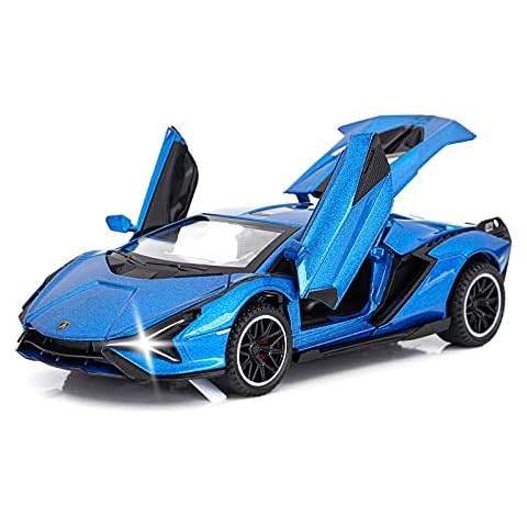 SASBSC Toy Cars Lambo Sian FKP3 Metal Model Car with Light and Sound Pull Back Toy Car for Boys Age 3 + Year Old (Blue) Cover