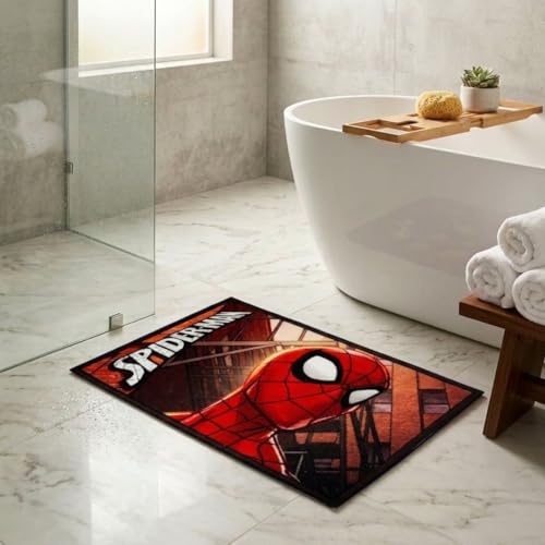 Image of Athom Living Premium Anti Slip Printed Kids Bathmat, Durable Nylon Fabric, Soft Texture, Easy to Clean, Stylish Home Decor Mat for Doorway & Kids Room, 37x57 cm, Multicolor (Spiderman)