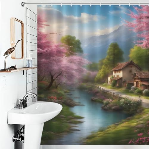 Rideau de douche tissu paysage de qualité supérieure, textile imperméable