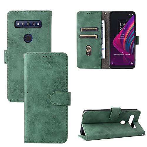 Étui portefeuille pour TCL 10 SE, housse de protection antichoc en cuir vert avec porte-carte.