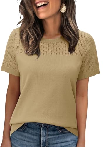 Image of WIHOLL Short Sleeve Sweater for Women Trendy Summer Tops 2026 Early Spring Fashion Business Casual Outfits