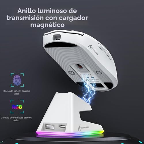 Miniatura 4 de Attack Shark X6 Ratón Superlight De 49 G Con Base De Carga Magnética, Sensor De Juegos Pixart Paw3395, Ratón Para Juegos Inalámbrico Con Cable Bt 2.4g, 26000 Dpi, Ratones De Oficina Mejorados Blanco