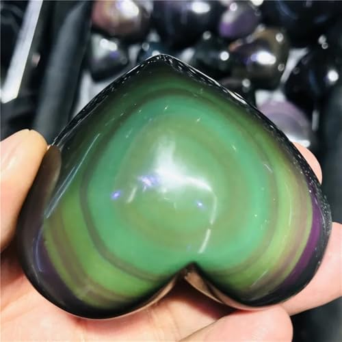 Rainbow Obsidian Cat's Eye Quartz Crystal Heart Stone Crystal and Specimens Decorative Gift Home Decor(108g)