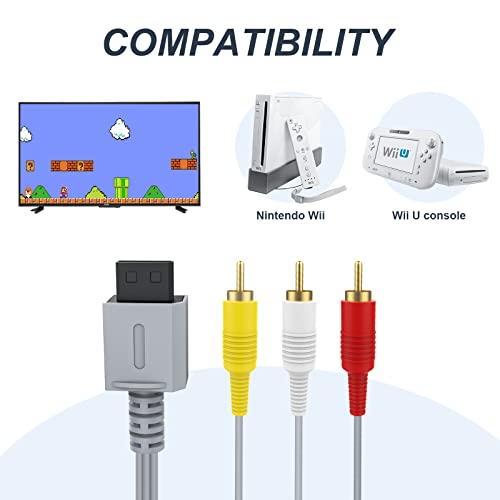 Image of 2Pack Wii Wii U AV Cable,Composite Retro Audio Video Standard AV Cable TV Connector Cable Cord Wire Compatible with Nintendo Wii /Wii U, 3RCA Cable for Modern HD LCD LED TV