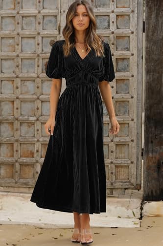 Image of Sissyaki Velvet Maxi Dress Fall Wedding Guest Dress 2026 | Semi Formal to Formal Events, Family Pictures, Holiday Party Dinner Dress
