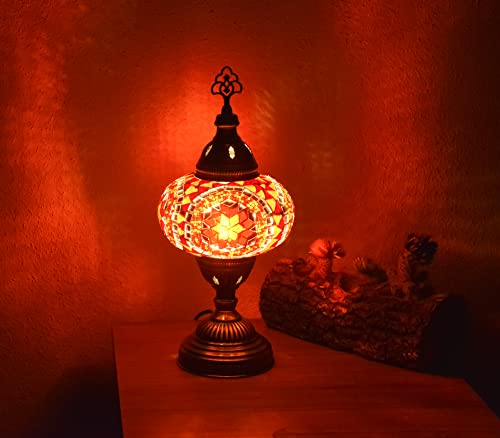 Mozaist Turkish Mosaic Desk Lamp, Vintage Colorful Multicolored Tiffany Style Vintage Antique Lamp For Salon, Bedroom, Bohemian Decorative Dim Light With E12 Socket & Us Plug (Orange Red) #TOP2