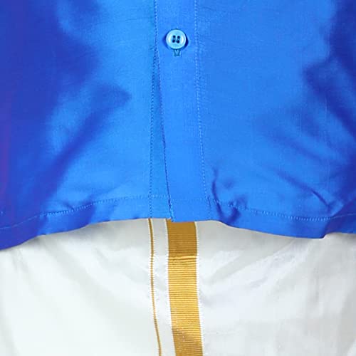 Image of BownBee Kids Boys Solid Half Sleeve Shirt with lining with Kasavu Mundu Set -Indian Traditional Party Wear South Indian Style