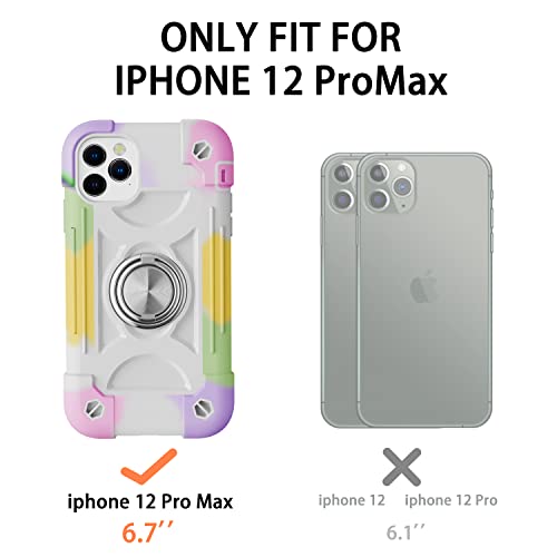 Image of MARKILL Compatible with iPhone Case with Ring Stand, Military Grade Drop Protection Full Body Rugged Heavy Duty Protective Durable Cover iPhone. (Rainbow White, iPhone 12 Pro Max 6.7 inch)
