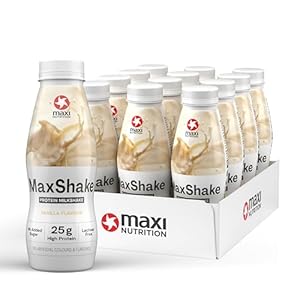 MaxiNutrition MaxShake Protein Milkshake Vanilla, 12 x 330 ml, Creamy Protein Shake for Travel, 25 g Protein, Low Fat and Low Carb, Lactose-Free, No Artificial Flavours