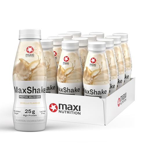 MaxiNutrition MaxShake Protein Milkshake Vanilla, 12 x 330 ml, Creamy Protein Shake for Travel, 25 g Protein, Low Fat and Low Carb, Lactose-Free, No Artificial Flavours