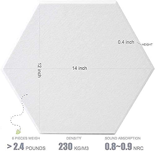 Paneles acústicos hexagonales, pack de 6, panel de absorción acústica de alta densidad 12 x 14 x 0.4 pulgadas, para tratamiento acústico (blanco) miniatura 4