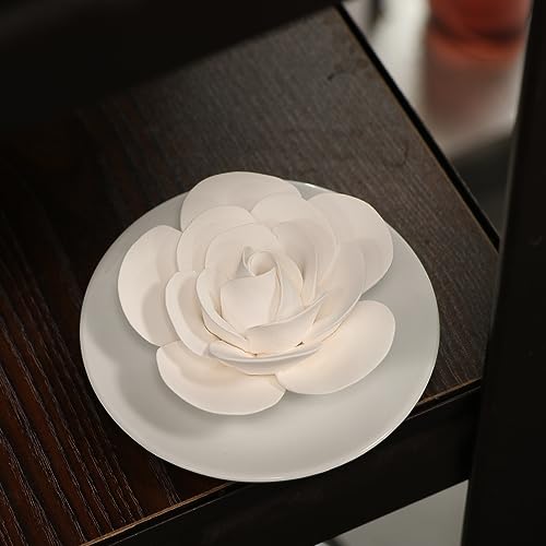 Image of Passive Diffuser for Essential Oil-Ceramic Diffuser Non Electric Oil Diffusers for Small Mini Room, Desk Decorative, Bathroom (White Camellia) | Non-electric Impatiens diffuser for desks, bathrooms and small rooms