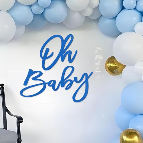 Image of 'Oh Baby' Sign for Backdrop - Felt Baby Shower Banner Boy Girl Decorations Gender Reveal 1st Birthday Party Photography Background - Blue