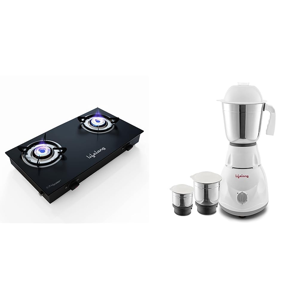 Lifelong LLGS10 Glass Top, 2 Burner Manual Glass Gas Stove, Black (ISI Certified) & Lifelong LLMG45 Power Pro 500-Watt Mixer Grinder with 3 Jars, blades, 1 Year Warranty (White/Grey)-image-13