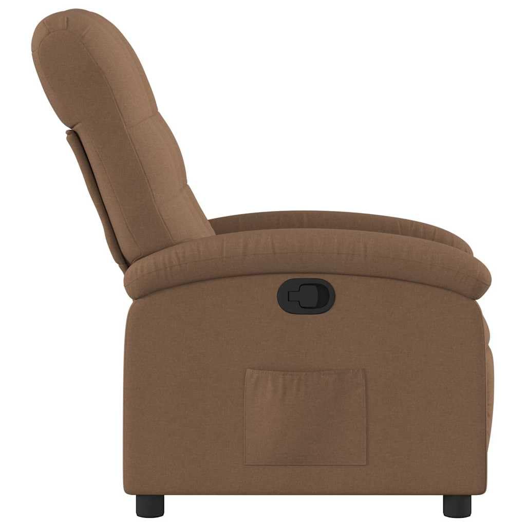 Fotel relaksacyjny, brązowy, z regulacją z ręczną funkcją leżenia, tapicerką, podłokietnikami, oparciem, drewnianą ramą metalową, ergonomiczny, do salonu, biura, czytania, oglądania telewizji