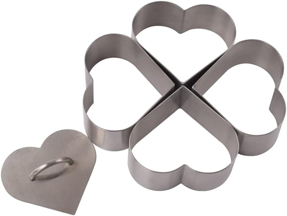 LoBake Four-Leaf Clover 9cm Heart Shape 304 Stainless Steel Mousse Ring Circle Cake Mold Tiramisu Cheese Molds DIY Baking Tools (5 Pieces molds)