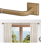 Boho Wood Grain Curtain Rods for Windows 48-90Inch(4-7.5ft) Heavy Duty Wrap Around Blackout Curta...