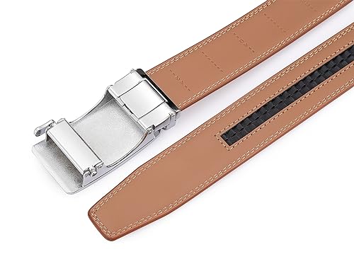 Image of Lingli Men's Belt,Ratchet Dress Belt with Automatic Buckle Brown /Black-Trim to Fit-35mm wide
