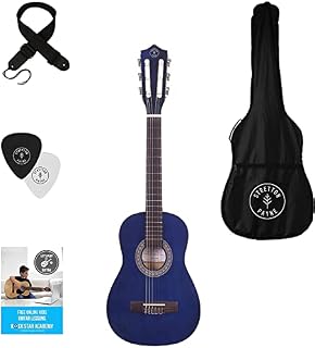 Stretton Payne 1/4 Sized Kids Age 3 to 6 Acoustic Guitar Package Everything a Beginner Needs to Learn to Play - 31' inch Classical Nylon String Childs Guitar Pack- Blue