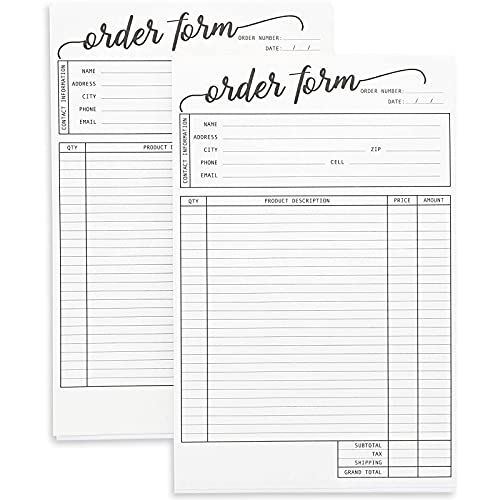 Set of 2 Work Order Forms with Carbon Copy, Invoice Book for Small Business Supplies, Black Scripted Design, 50 Receipts…