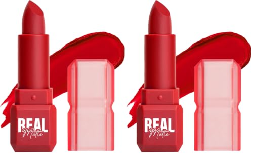 Image of Mila Beaute Real Matte Lipstick | Enriched With Rosehip Extract | Ultra Matte Finish & Long Lasting I Single Swipe, Lightweight & Comfortable - 17-CARNATION RED (Pack of 2)