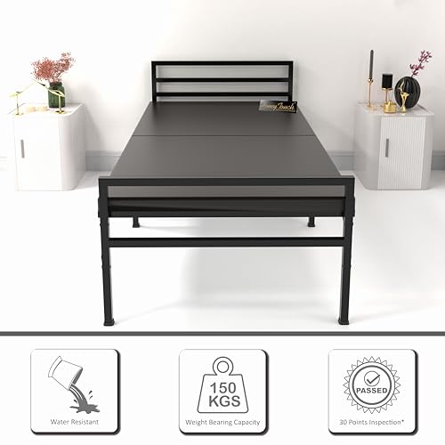 Image of Honey Touch Jasper Folding Bed Single with Double Layer Mattress | No Assembly Required | Foldable Bed for Sleeping /Guests /Rented Apartments /Bedroom (3ft x 6ft, Black)