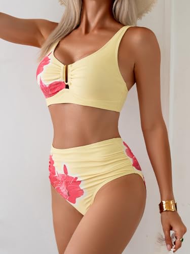 Image of Eomenie Bikini Sets for Women High Waisted Two Piece Bathing Suit U Wired V Neck Swimsuit Adjustable Straps Swimwear