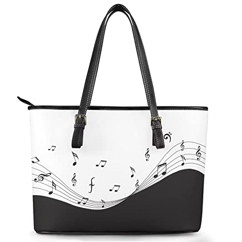 Sac en cuir avec notes de musique imprimées blanc et noir femme