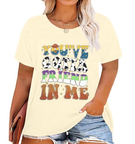 BLANCHES Plus Size You've Got A Friend in Me Shirt Women Funny Letter Print Tops Cute Vacation Holiday Graphic Tees Apricot