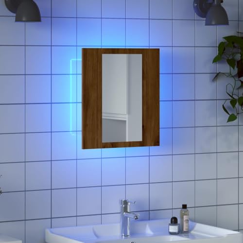 Iiaky Armario de baño con Espejo LED Madera Muebles auxiliares de baño Bathroom Cabinet Mueble de baño Roble Artisan 40x12x45 cm
