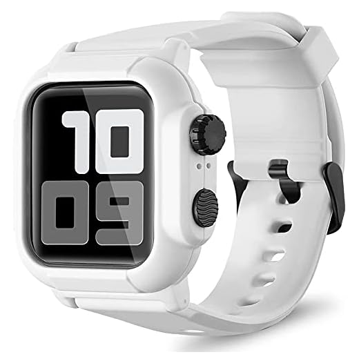 GWGW Waterproof Case for Apple Watch Series 6 5 4 3 2 1 SE 40mm 42mm 44mm, Rugged Shockproof iWatch Protective Cover Case with Premium Soft Silicone Band (White, 44mm)