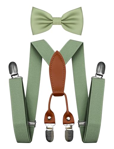BEWDIO Sage Green Baby Boy Suspenders and Bow Tie...