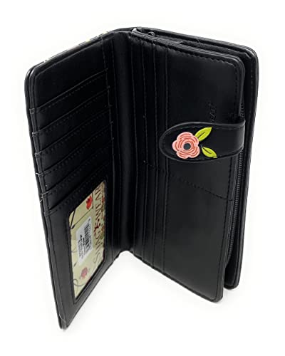 Shag Wear Chillin Sloth Large Animal Wallet for Women and Teen Girls Vegan Faux Leather Black 7"4