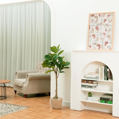 Faux Fiddle Leaf Fig Tree, 4ft Artificial Tree in Plastic Pot, 47.24 inch Fake Ficus Lyrata Plants for Indoor Entryway Decor Home Office Gift - Thumbnail 3