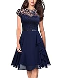 MIUSOL Damen Vintage Blumenspitze Rundhals A-Linie Schwingen Party Kleid（Navy Blau，Gr.M）