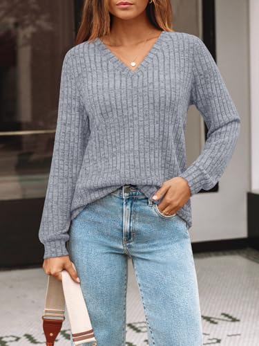 Image of AUTOMET Womens V Neck Long Sleeve Shirts Fall Tops 2026 Lightweight Sweater