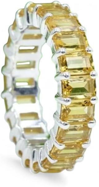 Sterling Silver Octagon Cut Citrine Solitaire Ring for Women, Split Shank Statement Ring, Yellow Gemstone Jewelry, Handmade GMR-02