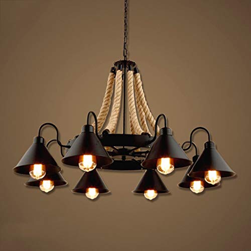 Lustre industriel en fer forgé et corde pour décoration de restaurant bar et maison