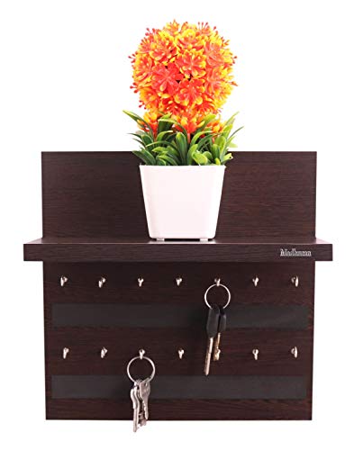 Image of Madhuran Rcbi Engineered Wood Wall Hanging Display Key Holders with Shelf (14 Hooks Wenge) Home, Office, Kitchen, Multipurpose Storage Organizer