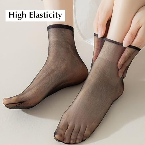 DIVINA VITAE 10 Pairs Black Sheer Socks Sheer Ankle Socks Thin Nylon Crystal Transparent Silky High Hosiery Sock Ultra-Thin No Show Elastic Low Cut Short Dress See Through Sock for Women3