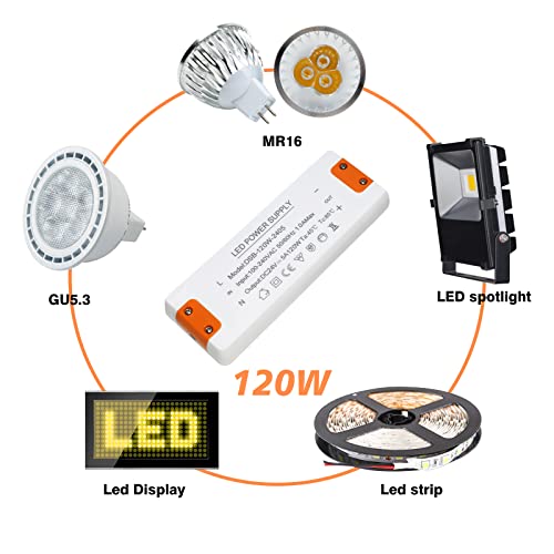 LED Trafo 24V 120W, LED Treiber Netzteil 24v 5A, LEd Transformator 230V 24V 120W, trafo 230v auf 24v, für G4 GU5.3 MR11 MR16 LEd Strips, Nicht Dimmbar, Kein Rauschen, Kein LED-Flimmern