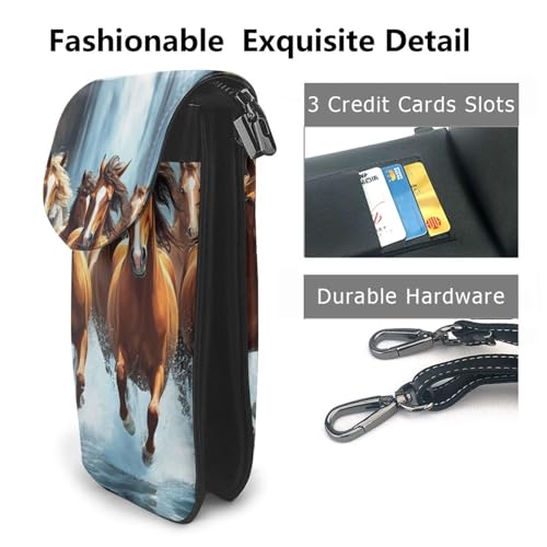 Women Ladies Girls Roomy Pockets Smartphone Purse Wild Animal Running Horse Art Purse Credit Card Document Organizer, Water Resistant, Yoga Sports Bag2