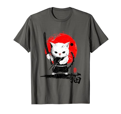 cute Samurai Ninja Cat Kawaii anime kanji kitten warrior Maglietta
