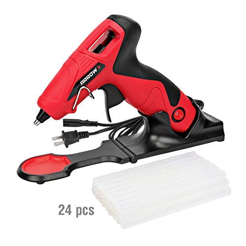 ARROW Hot Glue Gun, Mini Plus Hot Melt Glue Gun Kit with Flexible Trigger and Base Stand, 24-piece Hot Glue Gun Sticks (4’’ x 5/16’’) Included