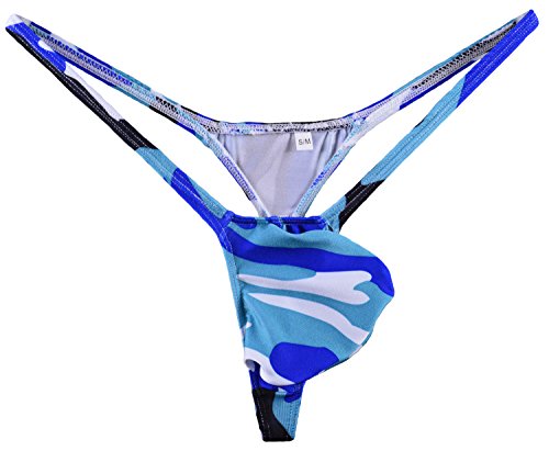 Men's Swim Thong Bulge Pouch G-String Bikini Blue Camo3