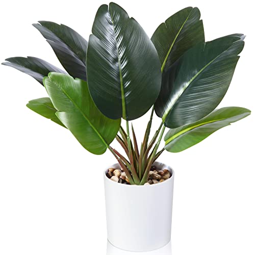 Kazeila Artificial Bird Of Paradise Palm Plant 16 Inch Fake Potted Desk Plant For Indoor Decoration Perfect Housewarming Gift #TOP21