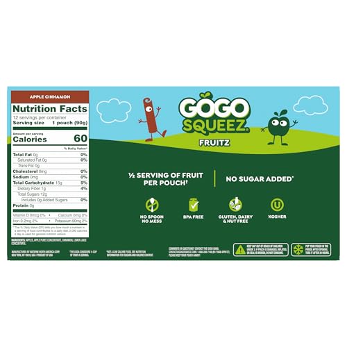 Image of GoGo squeeZ No Sugar Added Apple Cinnamon Applesauce, 3.2 oz, 12 Count