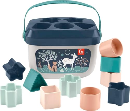 Image of Fisher-Price Stacking Toy Baby’s First Blocks Set of 10 Shapes for Sorting Play for Infants Ages 6+ Months, Navy Fawn​ (Amazon Exclusive)