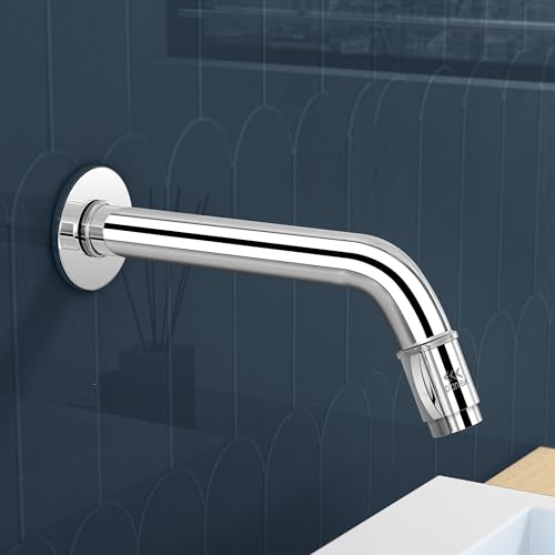 Image of Plantex Pure Brass Long Body Bib Cock Water Tap for Bathroom with Water Saving Aerator /Wall Mount Tap with Brass Wall Flange and Teflon Tape -7 Year Warranty by Plantex (MAG-1202, Chrome)