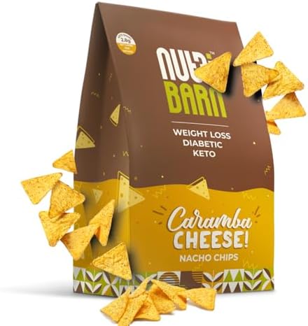 Nutribarn High Protein Low Carb Cheese Nachos 600 Gms | 25% Protein | 1.7g Net Carbs | Lab Tested Low GI 19 | Diabetic Friendly, Weight Management Nacho Chips | 60g (Pack of 10)